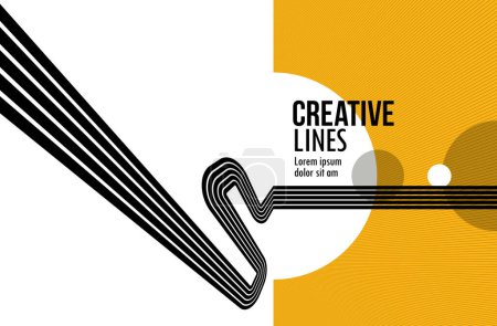 Illustration for 3D black and yellow lines in perspective abstract vector background, linear perspective illustration op art. - Royalty Free Image