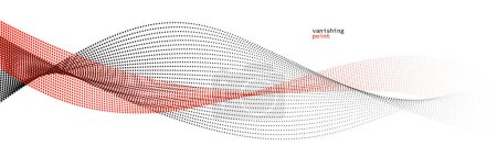 Ilustración de Forma lisa y relajante vector fondo abstracto con onda de partículas que fluyen, líneas de curva de puntos en movimiento, rojo y negro tranquilo y suave imagen. - Imagen libre de derechos