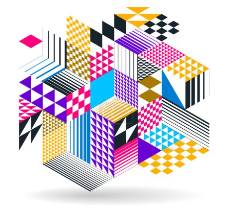 Illustration for 3D isometric cubic design vector geometric abstract background, modern city abstraction theme, construction buildings and blocks look like shapes, polygonal style. - Royalty Free Image