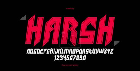 Illustration for Sharp and bold vector display italic font for logo, gothic or heavy metal style modern typeface, edgy hard rock letters and numbers alphabet for titles or slogans, heavy typography. - Royalty Free Image