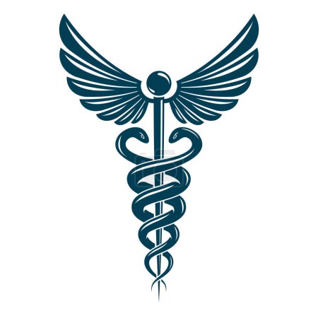 Ilustración de Esculapio vector emblema abstracto compuesto utilizando alas y serpientes mejor para su uso en la publicidad de farmacia
. - Imagen libre de derechos
