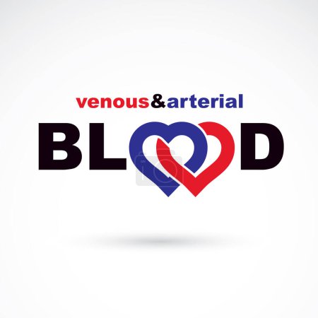 Arterial and venous blood, blood circulation conceptual vector illustration. Cardiology medical care vector emblem for use in pharmacy.
