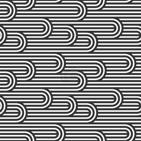 Illustration for Seamless pattern with twisted lines, vector linear tiling background, stripy weaving, optical maze, twisted stripes. Black and white design. - Royalty Free Image