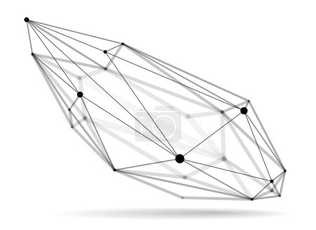 Ilustración de Abstracción vectorial de malla de celosía dimensional, diseño poligonal 3D forma abstracta aislada sobre blanco, conexiones dinámicas digitales de ciencia con líneas y puntos con perspectiva. - Imagen libre de derechos