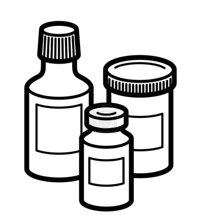 Illustration for Medicine pharmacy theme medical bottles 3d vector illustration isolated, medicaments and drugs, health care meds cartoon, vitamins or antibiotics, simple linear design. - Royalty Free Image