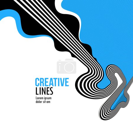 Ilustración de Líneas en movimiento vector fondo abstracto, perspectiva 3D diseño óptico creativo con rayas, sonido y concepto de música, líneas que fluyen. - Imagen libre de derechos