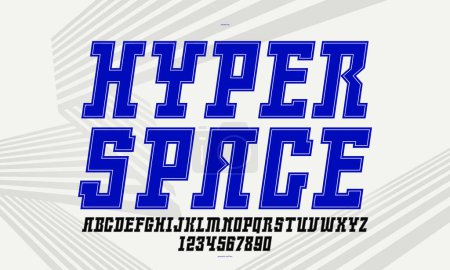 Illustration for Technology and future style display font for logos and posters, vector typeface in modern minimal style, geometric design alphabet letters and numbers, high-tech, italic version. - Royalty Free Image