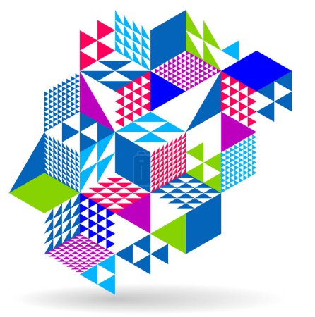 Ilustración de Fondo de pantalla vectorial abstracto con bloques de cubos isométricos 3D, construcción geométrica con formas y formas de bloques, tema poligonal cúbico bajo poli. - Imagen libre de derechos