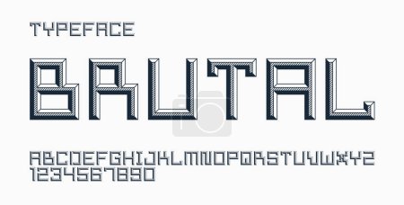 Illustration for Minimal geometric cyberpunk font with facet effect, vector typeface in geometry volume style, future technology 3D urban beveled typography, alphabet letters and numbers. - Royalty Free Image