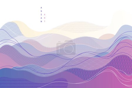 Téléchargez les illustrations : Illustration abstraite vectorielle de style japonais oriental, fond dans le style traditionnel asiatique, formes ondulées et terrain de montagne, lignes de mer coulantes comme. - en licence libre de droit