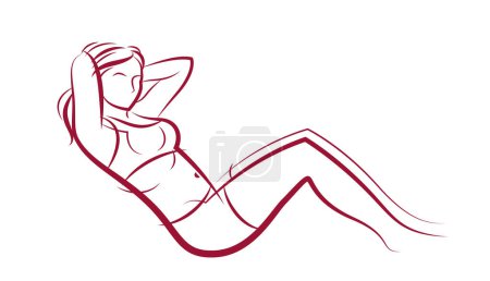 Téléchargez les illustrations : Gym and fitness vector illustration of a young attractive woman doing workout exercises, perfect muscular athletic body young adult girl sport training. - en licence libre de droit