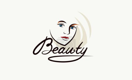 Illustration for Emblem for a beauty studio or cosmetology clinic or cosmetics brand, vector illustration of a beauty woman face with Beauty work handwritten lettering, classic style logo. - Royalty Free Image