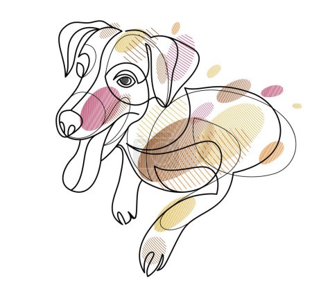 Illustration for Adorable and playful Jack Russel Terrier vector line art illustration isolated, cute dog pet best friend linear drawing. - Royalty Free Image