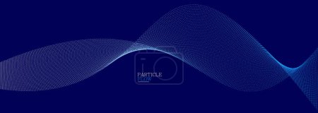 Téléchargez les illustrations : Conception vectorielle de flux de particules aérées bleu foncé, fond abstrait avec vague de points fluides, illustration futuriste numérique, thème de la nanotechnologie. - en licence libre de droit