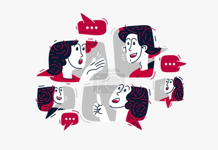 Illustration for Group of young people having a video conference online, vector illustration of online conversation and brainstorming, business and work or webinar. - Royalty Free Image