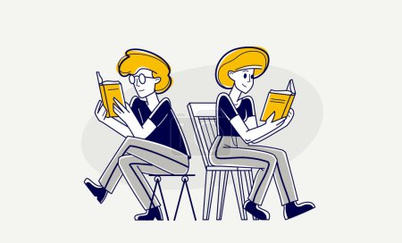 Illustration for Reading book vector outline illustration, education self-education or rest relaxing read fiction literature. - Royalty Free Image