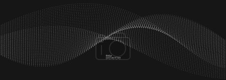 Illustration for Grey abstract background, vector wave of flowing particles over black, curvy lines of dots in motion, technology and science theme, airy and ease futuristic illustration. - Royalty Free Image