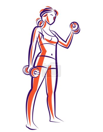Ilustración de Mujer atractiva joven con la ilustración perfecta vector entrenamiento corporal muscular aislado, ejercicios deportivos estilo de vida activo. - Imagen libre de derechos