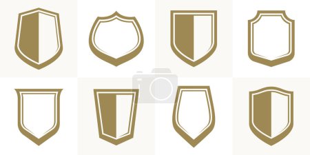 Ilustración de Classic shields vector set, ammo emblems collection, defense and safety icons, empty and blank design elements. - Imagen libre de derechos