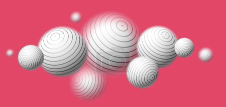 Téléchargez les illustrations : Sphères floues sur fond abstrait vecteur rouge, boules déconcentrées lévitant papier peint. - en licence libre de droit