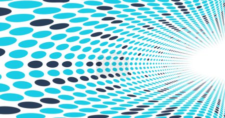 Fond abstrait vectoriel pointillé, points bleus dans le flux de perspective, thème de l'information multimédia, image de la technologie Big Data, toile de fond cool.