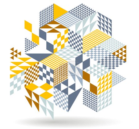 Ilustración de Arte vectorial abstracto con cubos isométricos 3D fondo geométrico, op art bloques con diferentes formas aisladas, diseño gráfico poligonal, tema cúbico. - Imagen libre de derechos