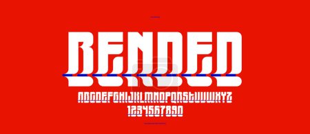 Illustration for Bended and deformed display font for logos and posters, vector distorted and twisted typeface for headlines and advertising, letters and numbers alphabet typography. - Royalty Free Image