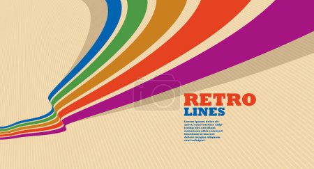 Ilustración de Vector lineal fondo abstracto en todos los colores del arco iris, líneas de estilo retro en 3D perspectiva dimensional, arte cartel vintage. - Imagen libre de derechos