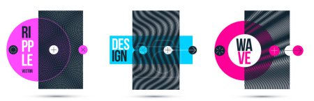 Illustration for Graphic design elements vector set, moire trendy layouts with circles, posters and covers abstract modern art, optical art banners. - Royalty Free Image