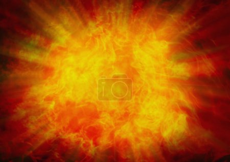 Photo for Explosion of fire as a symbol of hell and eternal torment. Explosion. Strength, danger, power, energy. Horizontal image. - Royalty Free Image