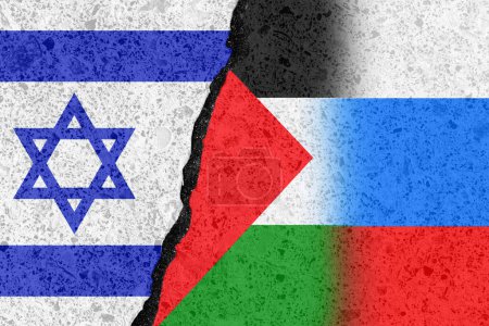 Conceptual image of conflict between terrorist organizations and totalitarian states against democratic countries: russia stand with hamas in war against Israel. 