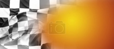 Photo for Checkered racing flag on yellow orange background - Royalty Free Image