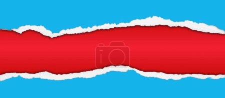 Foto de Papel azul rasgado sobre fondo rojo - Imagen libre de derechos