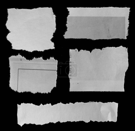 Photo for Five pieces of torn newspaper on black background - Royalty Free Image