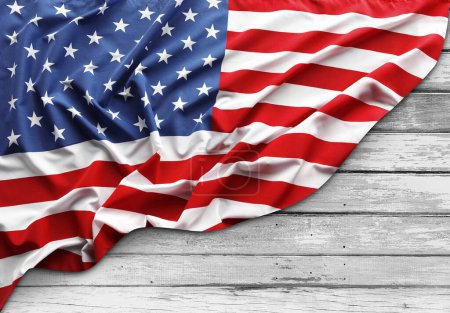 Foto de Bandera americana y tableros de madera - Imagen libre de derechos