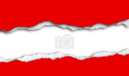 Foto de Agujero rasgado en papel rojo sobre fondo blanco - Imagen libre de derechos