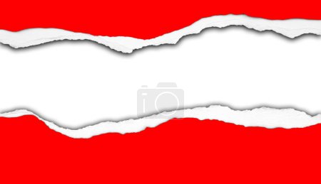 Foto de Agujero rasgado en papel rojo sobre fondo blanco - Imagen libre de derechos
