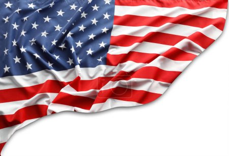 Foto de Primer plano de la bandera estadounidense sobre fondo blanco - Imagen libre de derechos