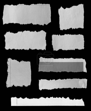 Photo for Eight pieces of torn newspaper on black background - Royalty Free Image