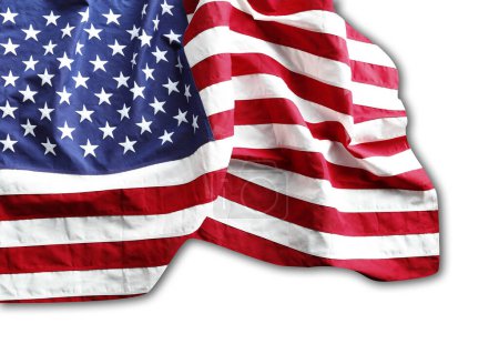 Téléchargez les photos : Gros plan du drapeau américain sur fond blanc - en image libre de droit