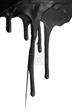 Black paint drips on white background