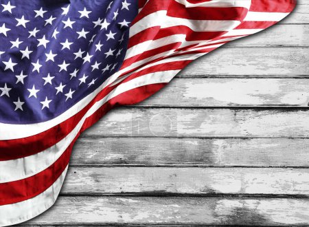 Foto de Bandera americana y tableros de madera - Imagen libre de derechos
