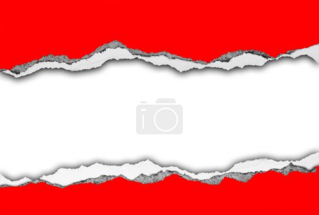 Photo for Hole ripped in red paper on white background - Royalty Free Image