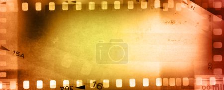 Photo for Film negative frames orange background. Copy space - Royalty Free Image