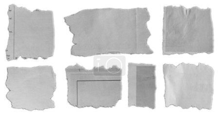 Téléchargez les photos : Sept morceaux de papier déchiré sur fond plat - en image libre de droit
