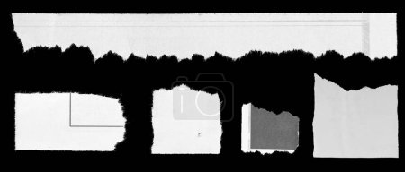 Photo for Five pieces of torn newspaper on black background - Royalty Free Image