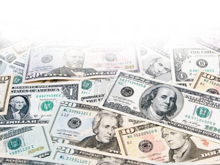 Photo for Assorted American banknotes on white - Royalty Free Image
