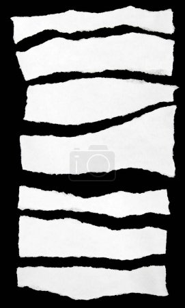 Foto de Siete pedazos de periódico roto sobre fondo negro - Imagen libre de derechos