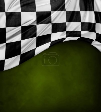 Foto de Bandera a cuadros en blanco y negro sobre fondo verde - Imagen libre de derechos
