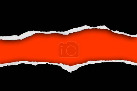 Photo for Ripped blue paper on orange background, space for copy - Royalty Free Image